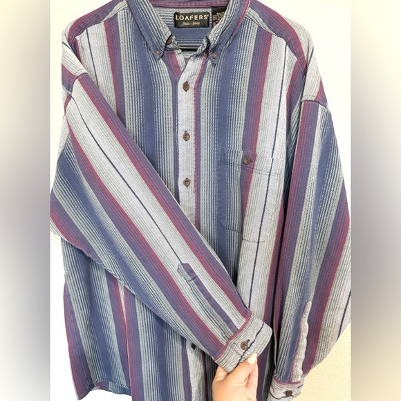Vintage LOAFERS Stripe Button-Up Shirt – Men’s 2XL - Picture 10 of 11